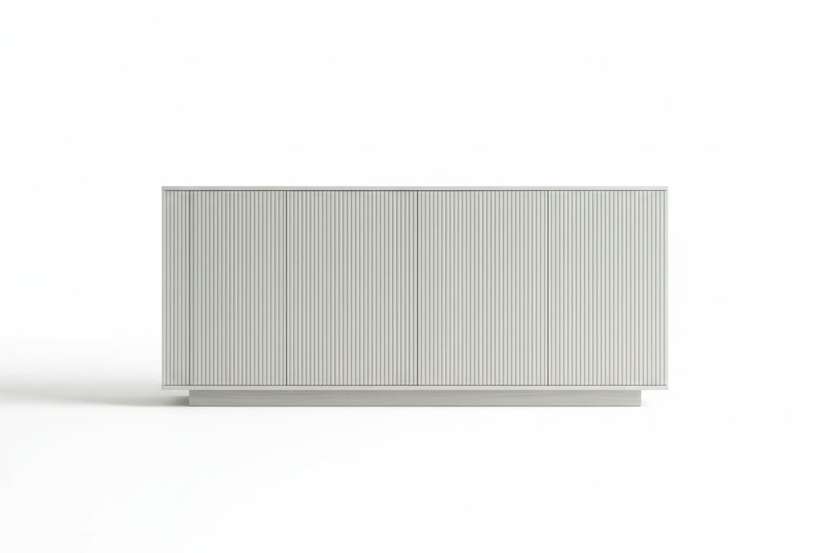 White-washed oak sideboard on white background